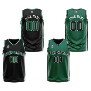 Traje de baloncesto reversible negro y verde personalizado para adultos y niños
