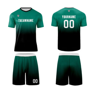 Conjunto personalizado de camiseta de uniforme verde oscuro y negro para niños y adultos