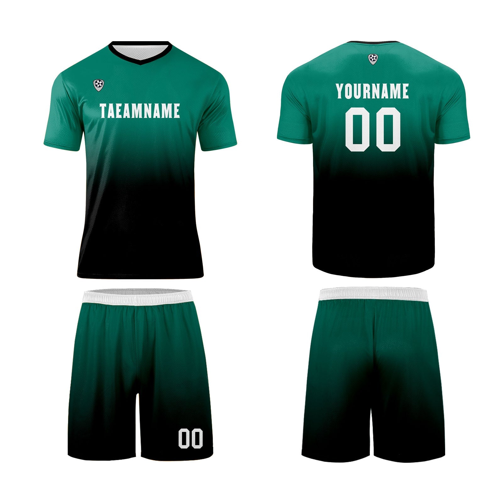 Conjunto personalizado de camiseta de uniforme verde oscuro y negro para niños y adultos