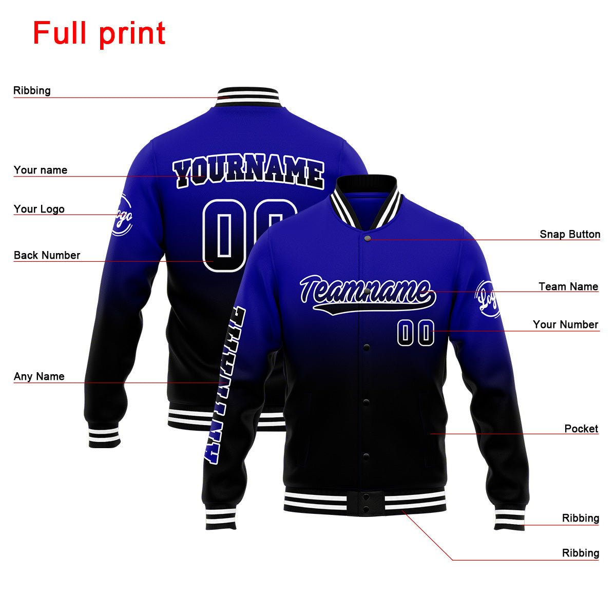 Chaqueta universitaria personalizada estilo Letterman para hombres-mujeres y jóvenes-color azul marino y negro
