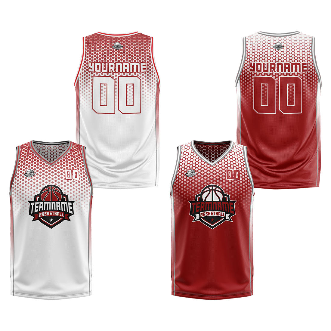 Traje de baloncesto reversible blanco y rojo personalizado para adultos y niños