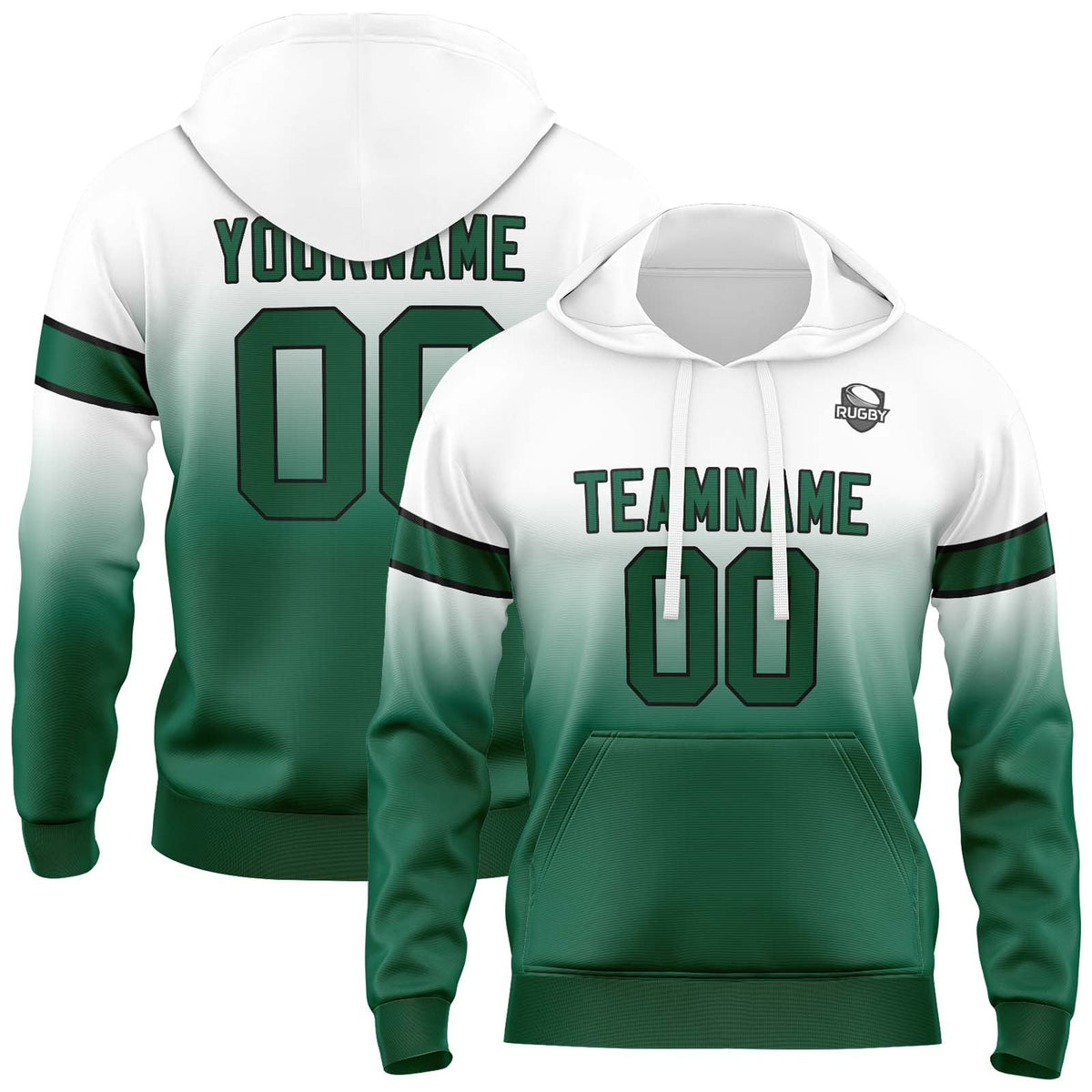 Sudadera con capucha degradada personalizada para hombre-mujer-niña o niño Estampa tu logotipo-nombre y número en blanco y verde