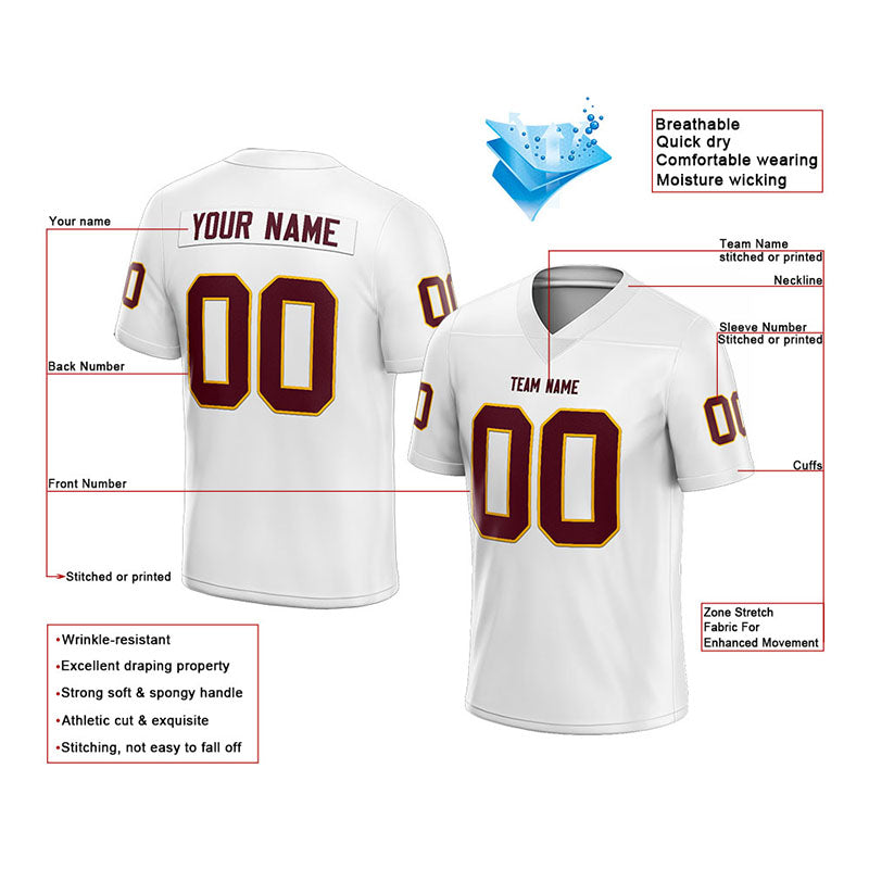 customized  authentic football jersey white- burgundy mesh