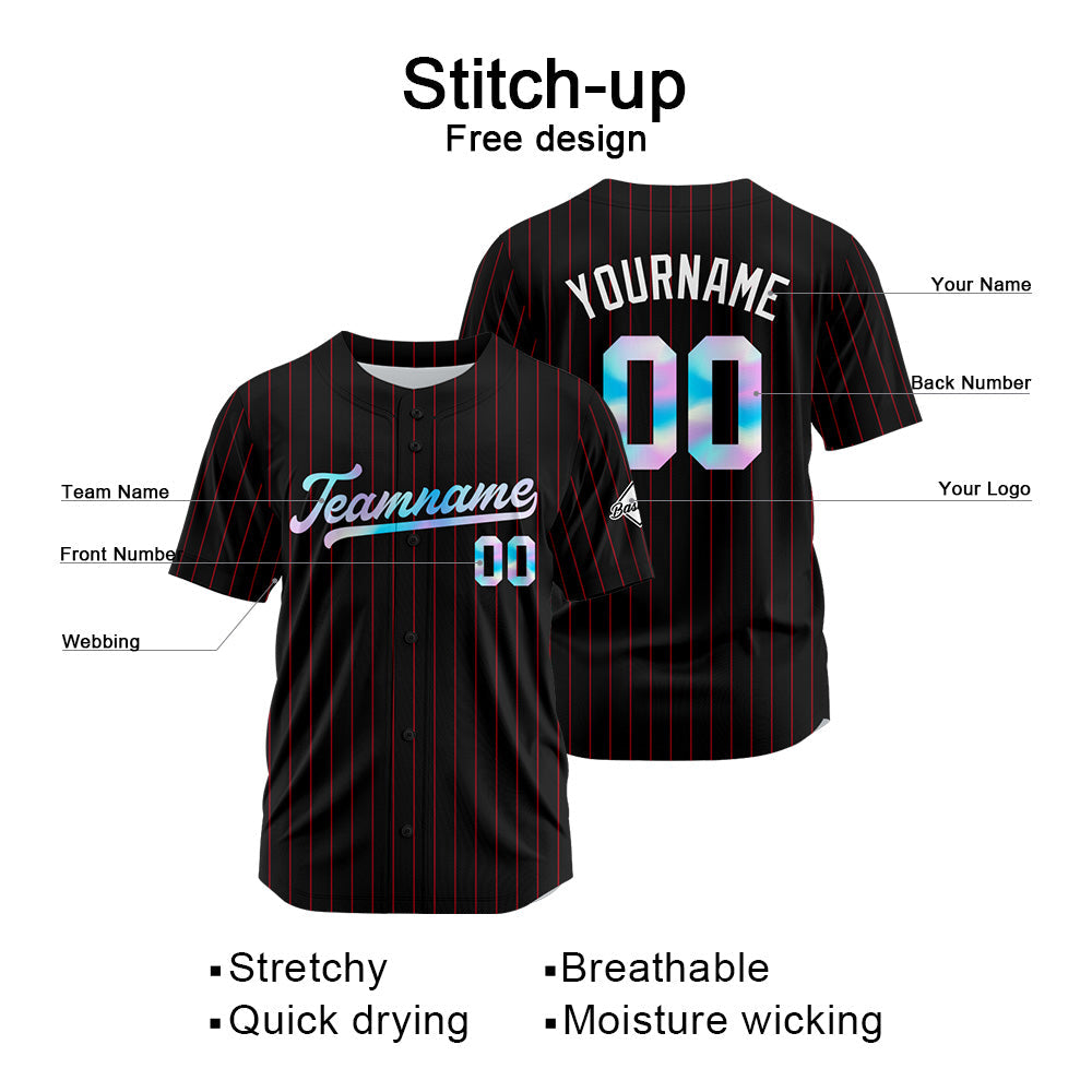 Camiseta de béisbol personalizada con diseño de rayas negras y rojas & estilo hip hop