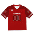 Camiseta de fútbol personalizada con nombre y número del equipo impresos y bordados en color rojo