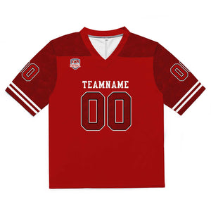 Camiseta de fútbol personalizada con nombre y número del equipo impresos y bordados en color rojo