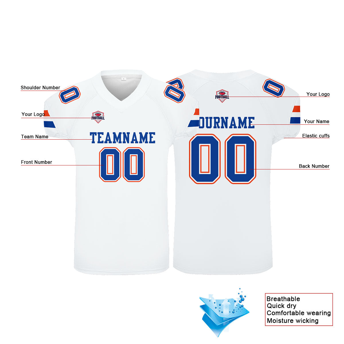 Camiseta de fútbol personalizada con nombre y número del equipo impresos