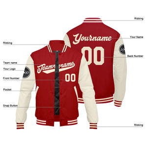Chaqueta universitaria personalizada estilo Letterman para hombres-mujeres y jóvenes-color rojo crema