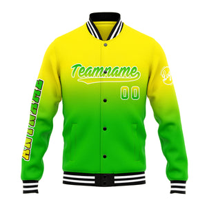 Chaqueta universitaria personalizada estilo Letterman para hombres-mujeres y jóvenes-color amarillo y verde