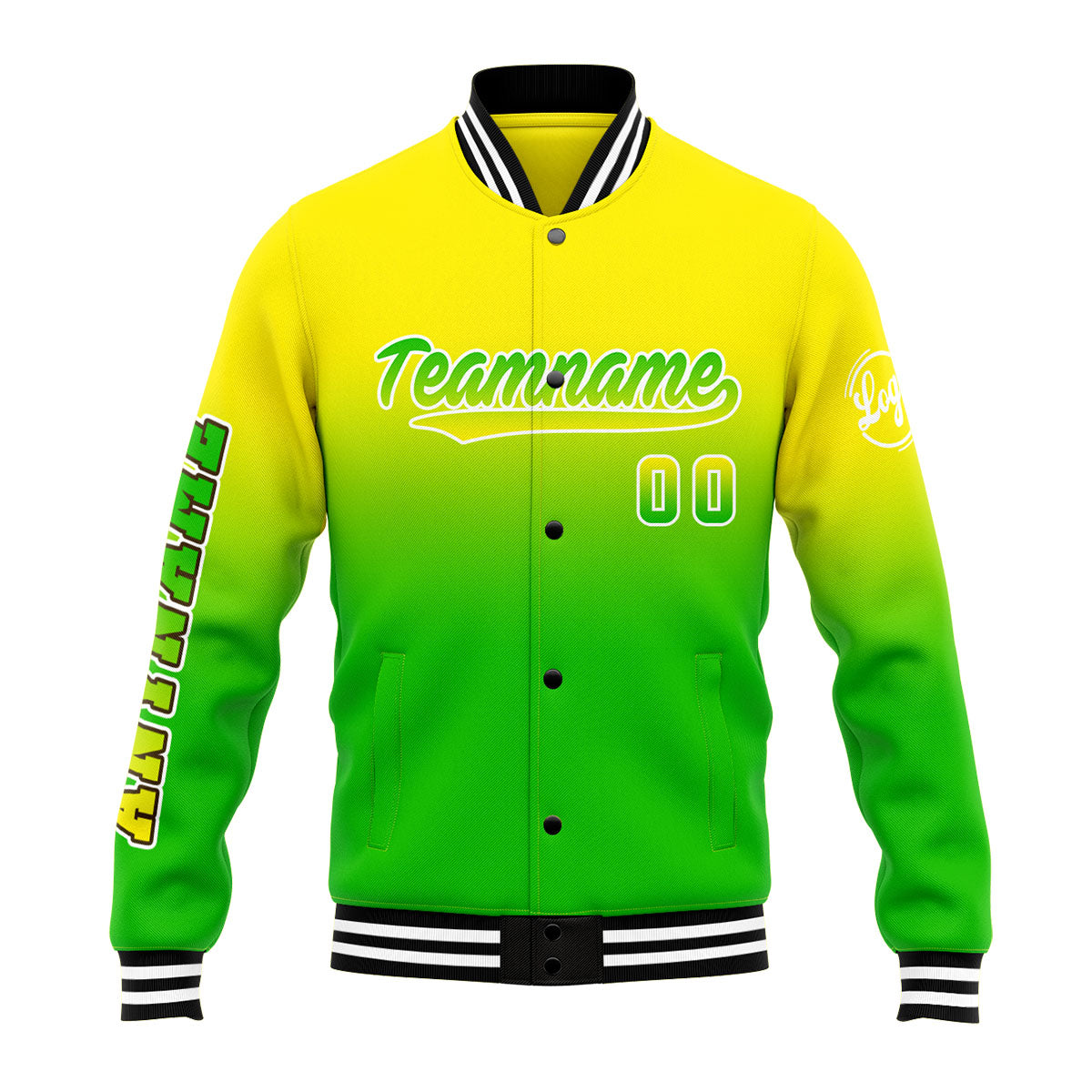 Chaqueta universitaria personalizada estilo Letterman para hombres-mujeres y jóvenes-color amarillo y verde