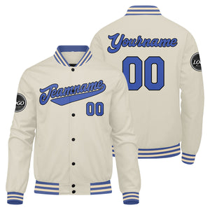 Chaqueta universitaria personalizada estilo Letterman para hombres-mujeres y jóvenes-color crema y azul