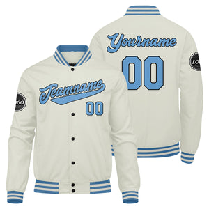 Chaqueta universitaria personalizada estilo Letterman para hombres-mujeres y jóvenes-color crema y azul claro