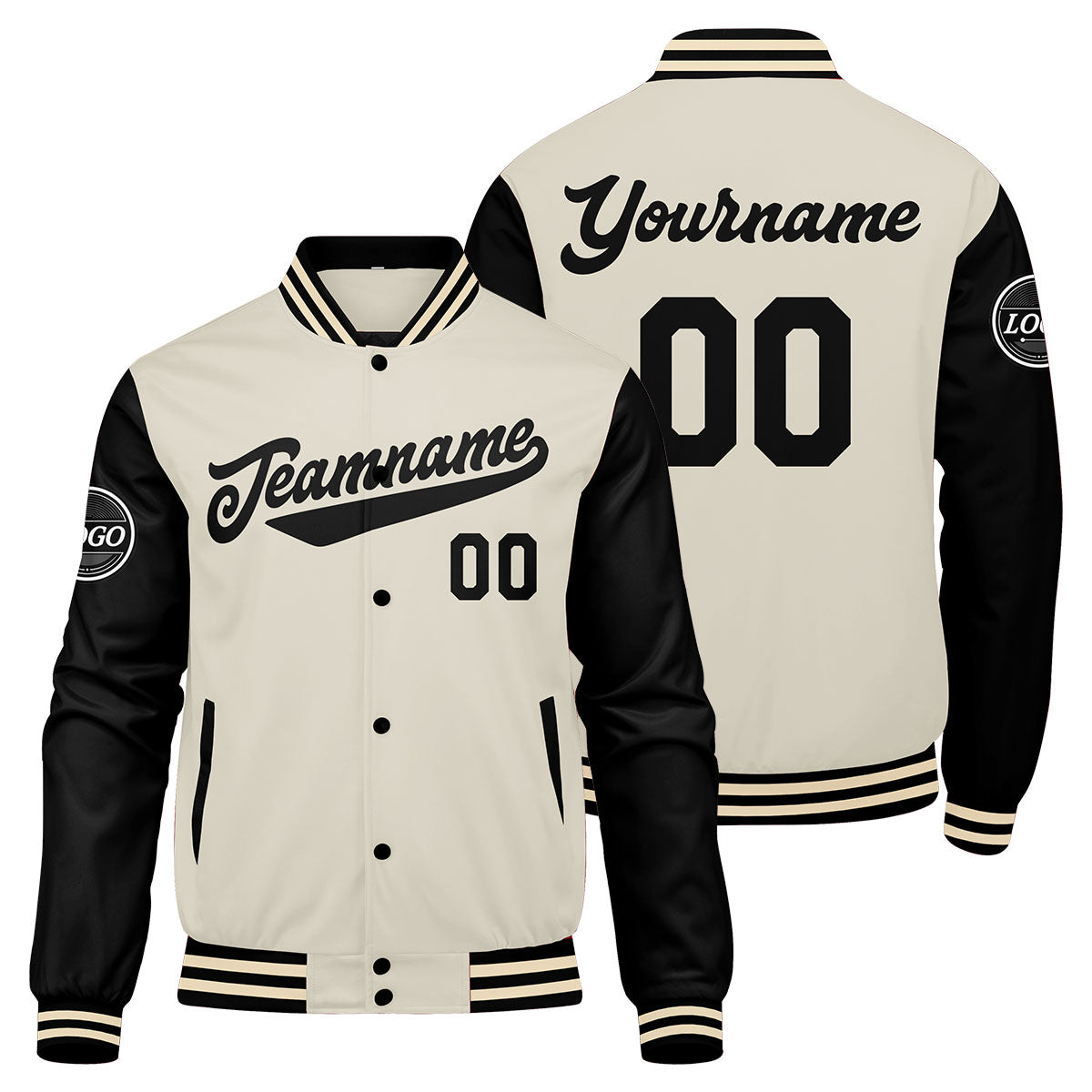 Chaqueta universitaria personalizada estilo Letterman para hombres-mujeres y jóvenes-color negro y crema