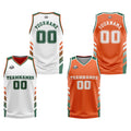 Traje de baloncesto reversible personalizado blanco-naranja y verde para adultos y niños