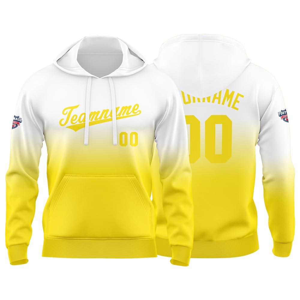 Sudadera con capucha personalizada con degradado para hombre-mujer-niña o niño Estampa tu logotipo-nombre o número en color amarillo