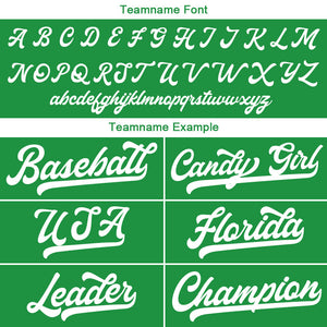 Camiseta de béisbol personalizada con diseño bordado & estilo hip hop & color verde Kelly y blanco