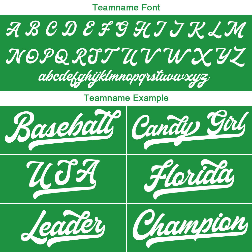 Camiseta de béisbol personalizada con diseño bordado & estilo hip hop & color verde Kelly y blanco