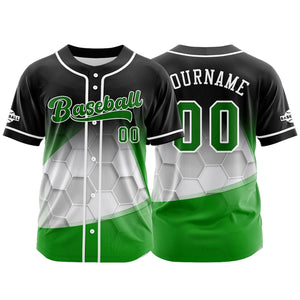 Camiseta de béisbol personalizada negra y verde con botones para hombre mujer adulto y joven Estampado de nombre número y logotipo