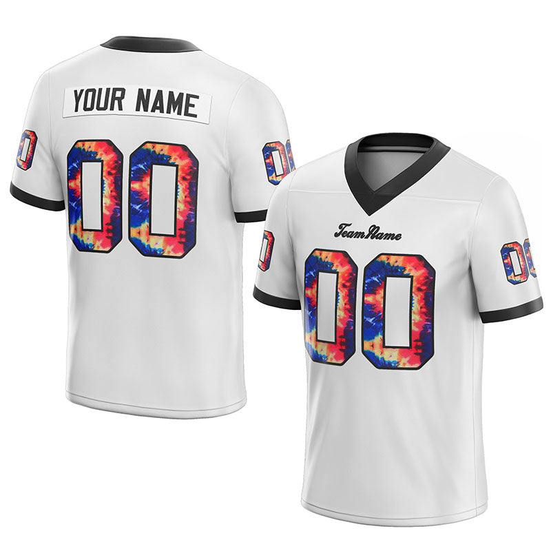 team customized authentic tie dye football jersey white-black mesh
