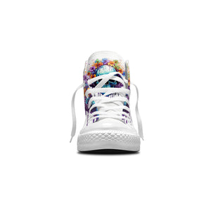 Skull Symphony: Zapatillas unisex de media caña de lona -Adéntrate en una vibrante melodía de color con un diseño de lápiz inspirado en calaveras para hombres y mujeres