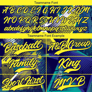 Camiseta de béisbol con dise?o personalizado estampado completo en amarillo y azul