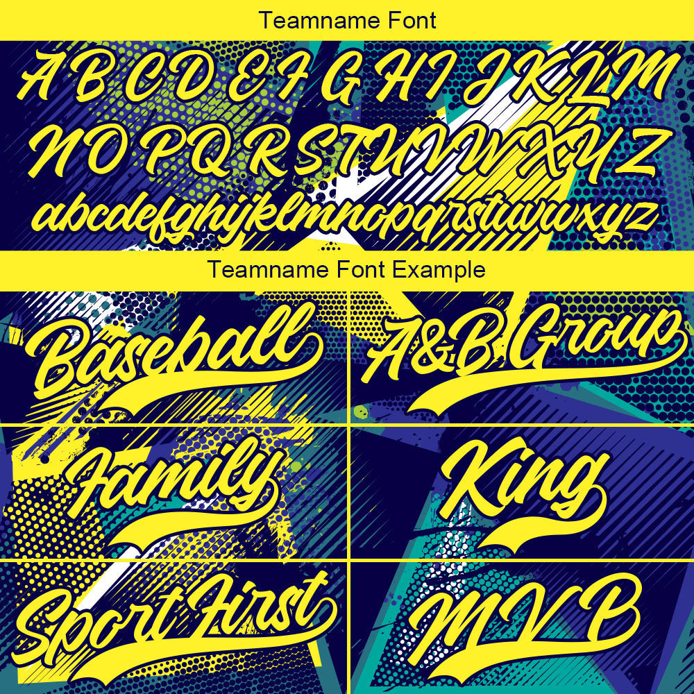 Camiseta de béisbol con dise?o personalizado estampado completo en amarillo y azul