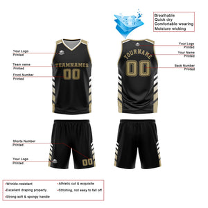 Traje de baloncesto reversible personalizado en negro-blanco y dorado para adultos y niños