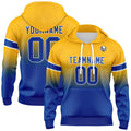 Sudadera con capucha personalizada con degradado para hombre-mujer-niña o niño Estampa tu logotipo-nombre y número en amarillo y azul