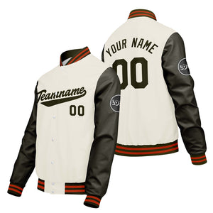 Chaquetas universitarias personalizadas en color crema & blanco y verde para hombres & mujeres y jóvenes & Chaquetas Letterman personalizadas