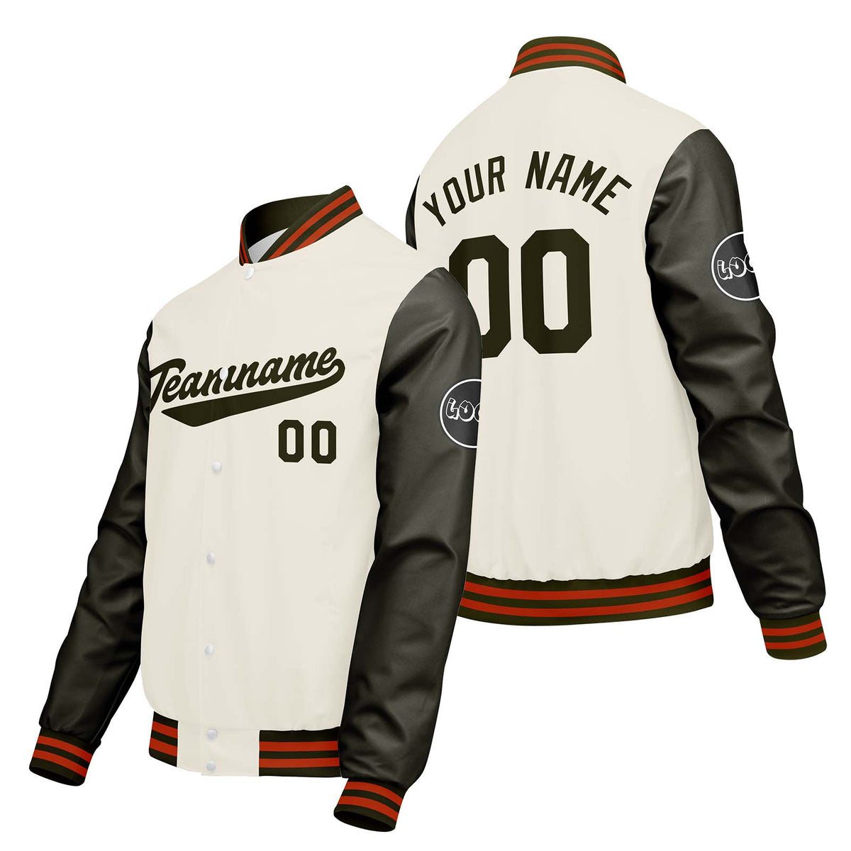 Chaquetas universitarias personalizadas en color crema & blanco y verde para hombres & mujeres y jóvenes & Chaquetas Letterman personalizadas