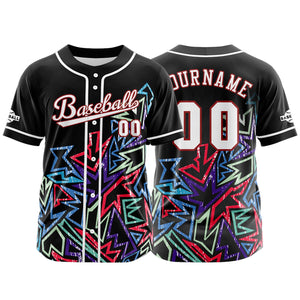 Camiseta de béisbol personalizada negra y roja con botones para hombre mujer adulto y joven Nombre número y logotipo impresos