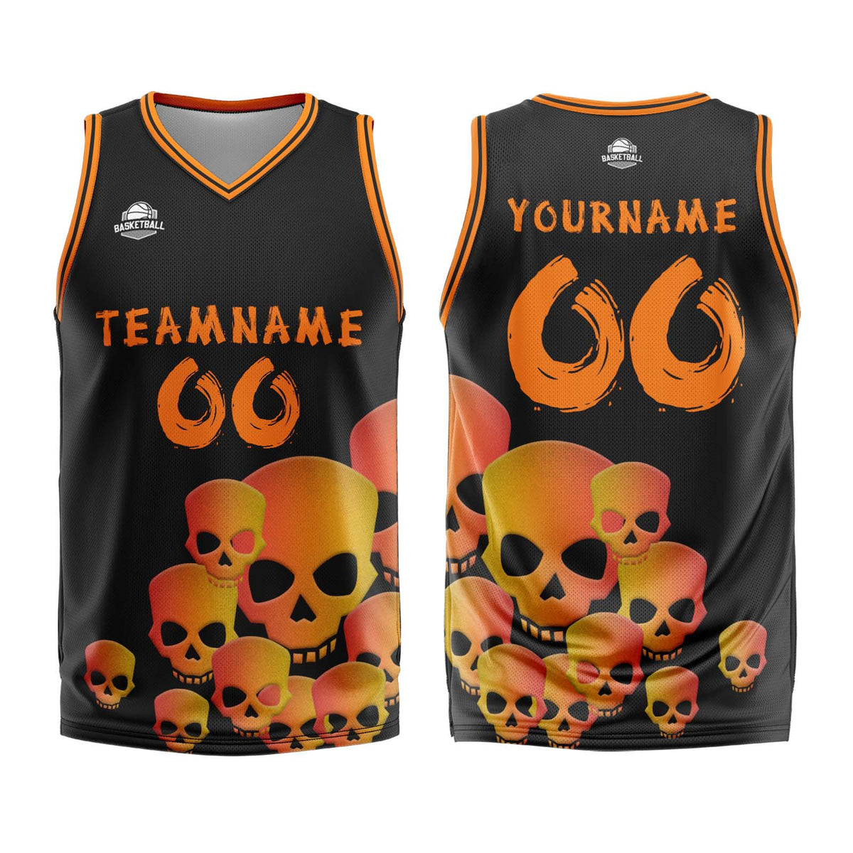 Uniforme de baloncesto personalizado color naranja fluido con tu logotipo-nombre y número impresos