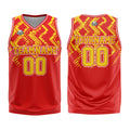 Uniforme de baloncesto personalizado rojo y naranja con tu logotipo-nombre y número impresos