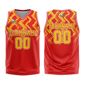 Uniforme de baloncesto personalizado rojo y naranja con tu logotipo-nombre y número impresos