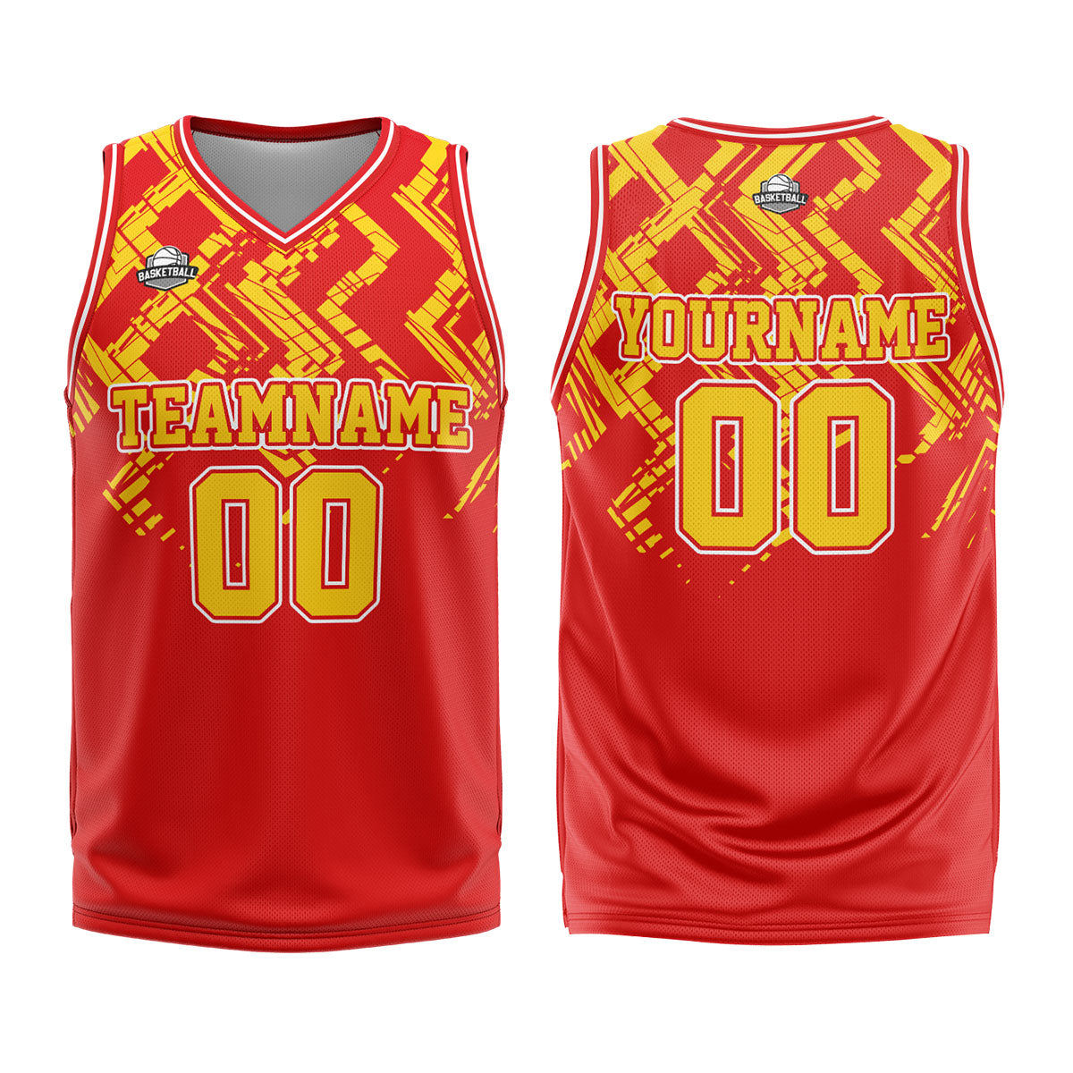 Uniforme de baloncesto personalizado rojo y naranja con tu logotipo-nombre y número impresos