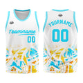 Uniforme de baloncesto personalizado blanco y azul claro con tu logotipo-nombre y número impresos