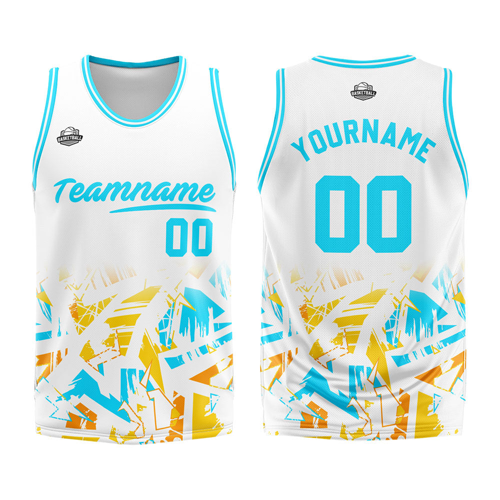Uniforme de baloncesto personalizado blanco y azul claro con tu logotipo-nombre y número impresos