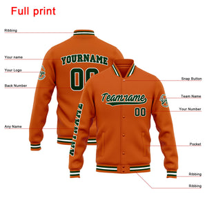 Chaqueta universitaria personalizada estilo Letterman para hombres-mujeres y jóvenes-color naranja y verde oscuro