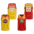 Traje de baloncesto reversible personalizado amarillo-rojo y negro para adultos y niños