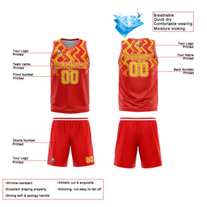 Uniforme de baloncesto personalizado rojo y naranja con tu logotipo-nombre y número impresos