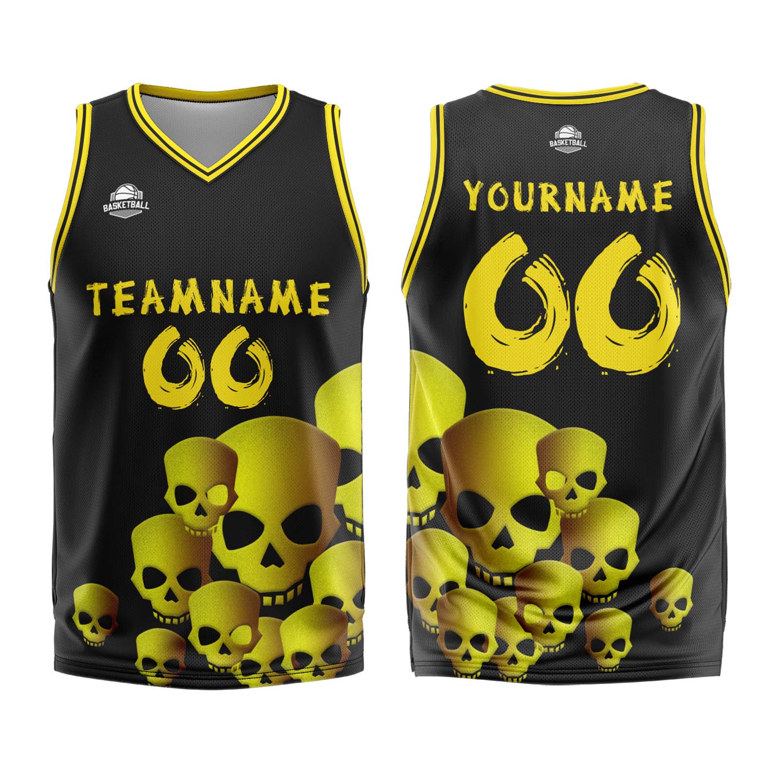 Uniforme de baloncesto personalizado color amarillo fluido con tu logotipo-nombre y número impresos