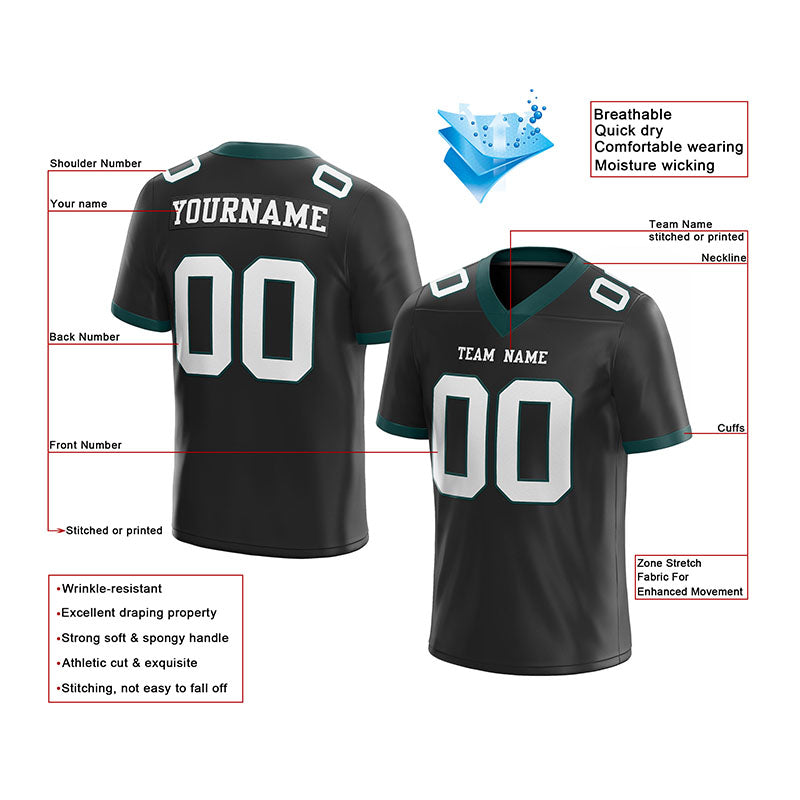 customized authentic football jersey midnight green white-black mesh