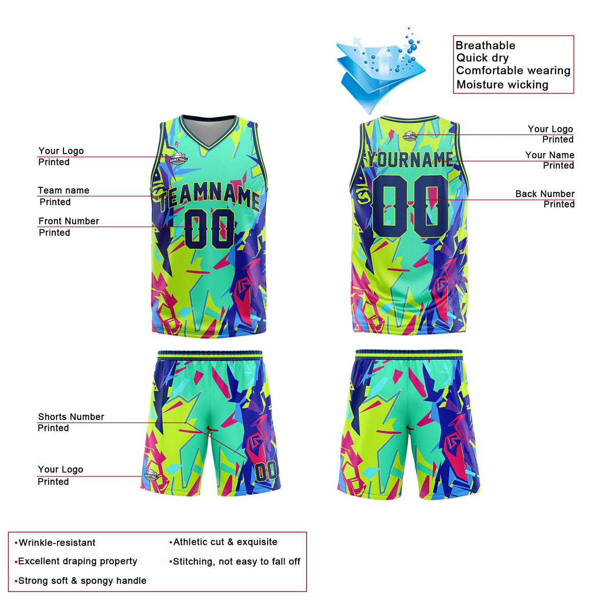 Uniforme de baloncesto personalizado en color verde roto con tu logotipo-nombre y número impresos