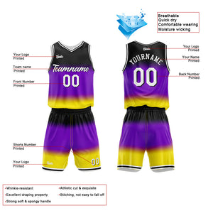 Uniforme de baloncesto personalizado con degradado morado y estampado de tu logotipo-nombre y número