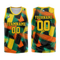 Uniforme de baloncesto personalizado amarillo y verde con tu logotipo-nombre y número impresos