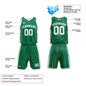 Uniforme de baloncesto personalizado verde y blanco con tu logotipo-nombre y número impresos