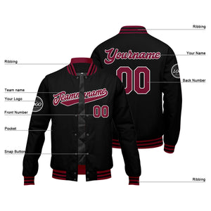 Chaqueta universitaria personalizada estilo Letterman para hombres-mujeres y jóvenes-color carmesí y negro