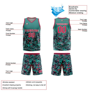 Uniforme de baloncesto personalizado verde y rojo con tu logotipo-nombre y número impresos