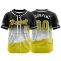 Camiseta de béisbol personalizada negra y amarilla con botones para hombre mujer adulto y joven Estampado de nombre número y logotipo