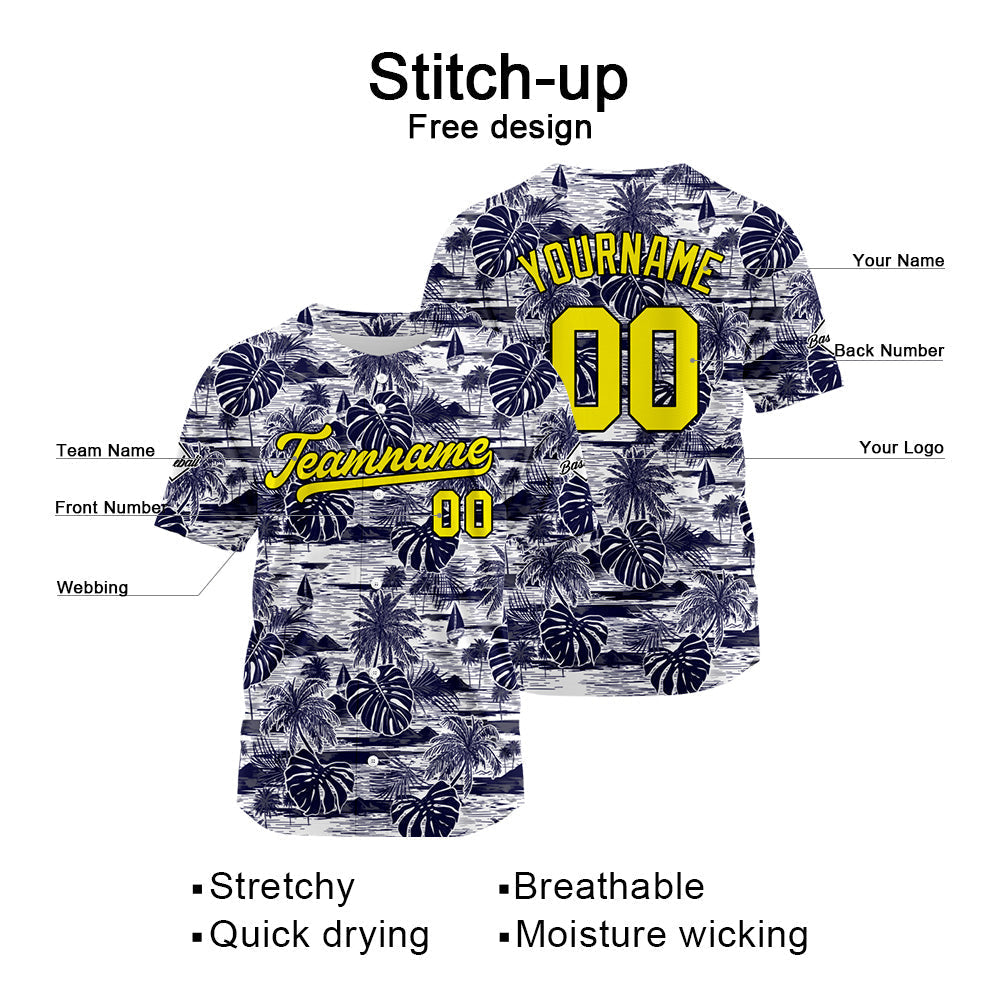 Camiseta de béisbol azul marino con dise?o personalizado estampado completo